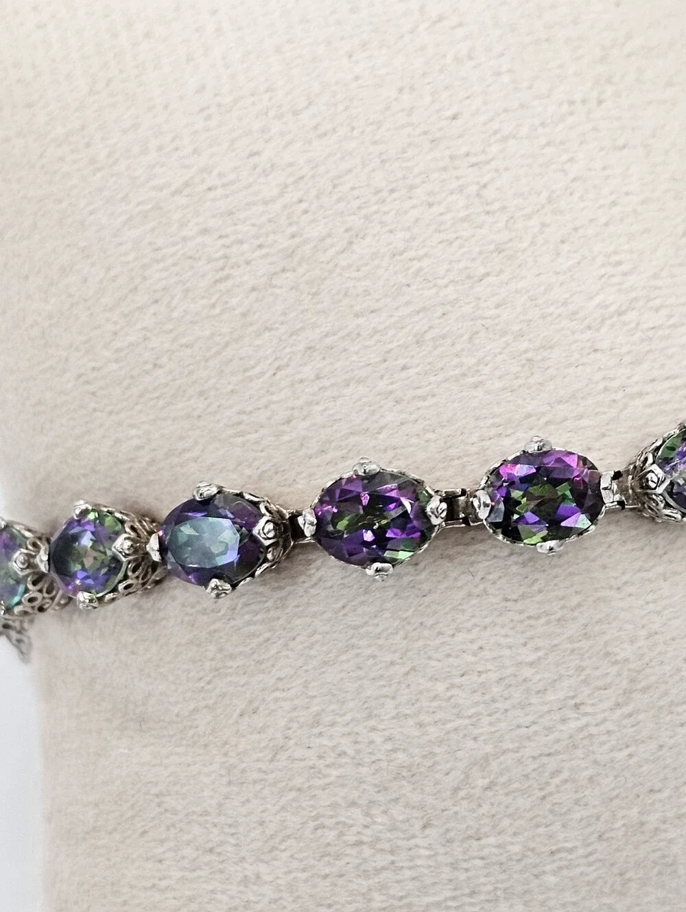 Genuine Mystic Topaz Tennis Bracelet Sterling Silver Rhodium Overlay 7
